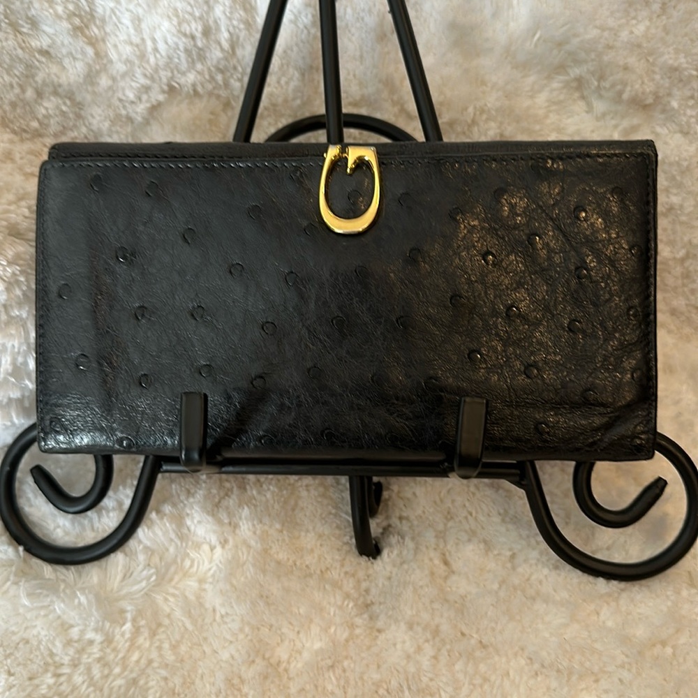 Gucci G Logo Ostrich Leather Long Wallet